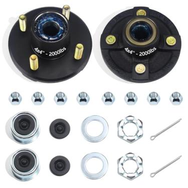 Imagem de GREPSPUD 2 conjuntos de kits de cubo de reboque de 10 a 10 cm para eixo reto BT8 de 907.2 kg 2.5 cm, rolamentos L44643 pré-lubrificados, 10 x 10 cm, kit de cubo de roda de reboque com parafuso de 4