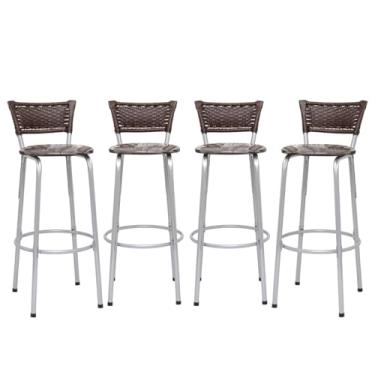 Imagem de Kit 4 Banquetas Alta Junco Argila Estrutura Prata 70cm Para Balcão Ilha Bancada Cozinha Bar Bistrô Americano - Itagold (Assento Floral Marrom)