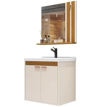 Imagem de Armário de banheiro: corpo do armário em MDF, incluindo lavatório e espelho, estilo moderno (OFF/MADEIRA)