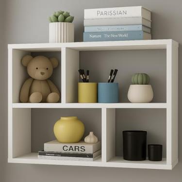 Imagem de Prateleira Decorativa em MDF Branca 60x70x18cm Porta Livros para Sala Quarto e Escritório 4 Compartimentos SINANUE