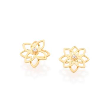 Imagem de Brinco Rommanel Feminino Flor Com Zirônia Banhado Ouro 18k 525460