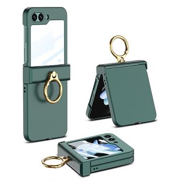 Imagem de Para Samsung Z Flip 5 Capa com suporte de anel Tela de vidro 360 Capa de proteção total para PC para Samsung Galaxy Z Flip 4 Flip5, verde escuro, para Samsung Z Flip 5