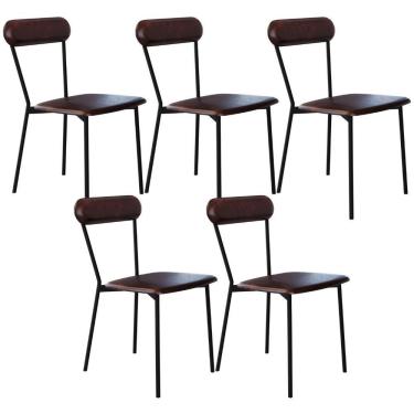 Imagem de Kit 05 Cadeiras Estofada Para Sala De Jantar Liora Preto C01 Courino Café - Lyam Decor
