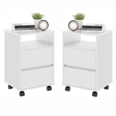 Imagem de Conjunto Mesa de Cabeceira com Rodízios Nadi Branco