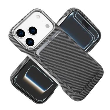 Imagem de HAOMRIYL Capa magnética para iPhone 17 Pro Max/17 Pro/Air/17, capa de proteção separada com compartimento para cartão, textura de fibra de carbono, capa carteira, cinza, ar