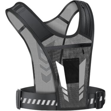 Imagem de Colete de corrida Colete de hidratação Bolsa de peito reflexiva com bolso de malha Cintura ajustável Suporte para telefone Bolsa esportiva para, Preto (black)