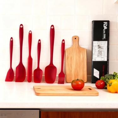 Imagem de Conjunto de 6 espátulas de silicone para assar, utensílios de cozinha resistentes ao calor com design antiaderente, ferramentas de cozinha e mistura em vermelho para uso na cozinha