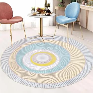 Imagem de Lacomfy Tapete moderno – Tapete redondo de 1,8 m, tapete abstrato circular contemporâneo para quarto de crianças, meninos e meninas, tapete geométrico macio para sala de estar, sala de jogos