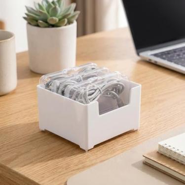 Imagem de Caixa organizadora de cabos com 3 braçadeiras, caixa de gerenciamento de cabos de mesa com interruptor, organizador de cabos de alimentação para escritório, casa, acessórios de mesa, materiais de