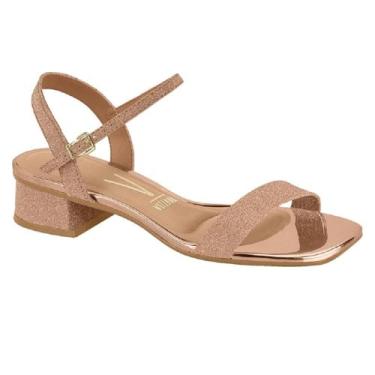 Imagem de Sandália Vizzano Feminina Salto Baixo Bloco Fino Festa Casamento Conforto Elegante Original (Ouro Rosado, BR, Adulto, Numérico, 36)