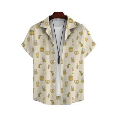 Imagem de Camisa Havaiana Masculina Estampada Em 3D Com Tema De Cerveja, Manga C