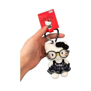 Imagem de Mochila Love Hello Kitty Com Chaveiro De Pelúcia Kawaii Em Couro Preto