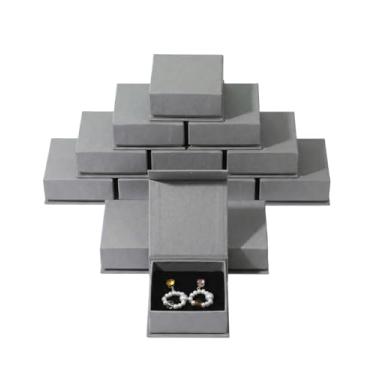 Imagem de Conjunto de caixa de presente de joias, 12 peças de caixas de joias quadradas com enchimento de espuma de veludo dobrável para colares, brincos e anéis, caixa de presente de papel de papelão, caixa de