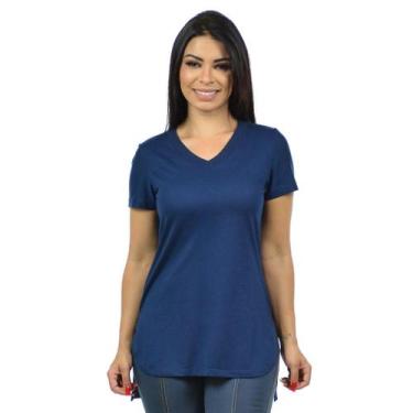 Imagem de Mullet Gola V Blusa Feminina Blusinha Tapa Bumbum - Vesttuario, Azul e