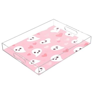 Imagem de xigua Bandeja de servir de acrílico fantasma de Halloween com alças à prova de derramamento, bandejas decorativas de festa de Halloween, bandeja organizadora de bancada para banheiro, cozinha, 30,5 x