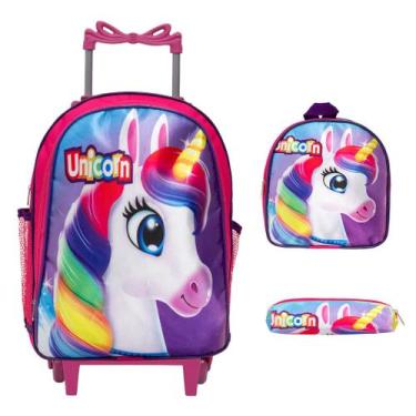 Imagem de Kit Mochila Infantil Com Rodinha Unicórnio Envio Imediato - Toys 2U