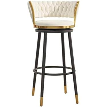 Imagem de Bancos De Barra Giratórios Com Cadeiras De Barra De Altura De Balcão E Apoio Para Os Pés, Cadeiras De Barra De Metal Giratórias De 360 ​​°, Banquetas De Veludo Vintage Para Casa/ilha De Cozinha/ba