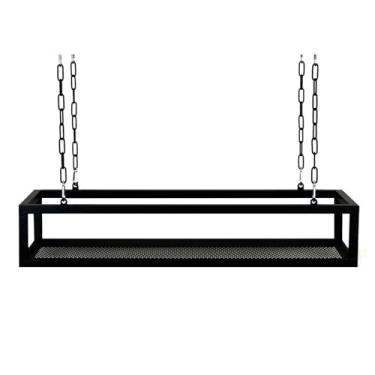 Imagem de Rack de vinho suspenso industrial | Organizador de prateleira flutuante rústico para cozinha, bar e sala de estar | Armazenamento decorativo elegante com correntes | 120 x 25 x 15 cm