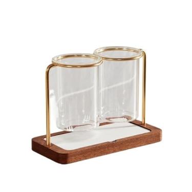 Imagem de CFGH6FDF Suporte de talheres Suporte de utensílio Escorredor de talheres de vidro com 2 compartimentos para organizador de utensílios de cozinha