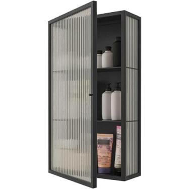Imagem de Armário de parede de banheiro de metal, armário de remédios de porta de vidro, armário de armazenamento de porta única para cozinha e banheiro, elegante organizador de parede para sala de estar e