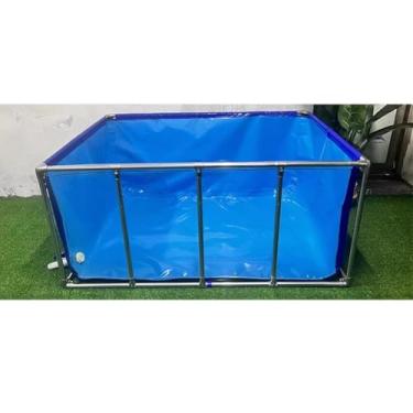 Imagem de Grande piscina de reprodução Koi com janela transparente, tela de PVC durável, suporte de metal, tanque de aquário de fácil configuração (140 x 140 x 71 cm) - ideal para lagos ao ar livre
