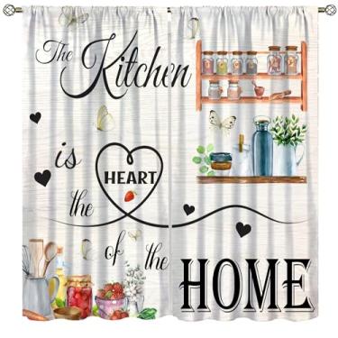 Imagem de wlsgdsg Cortina blackout vintage para casa de fazenda, tábua de madeira rústica, porta de celeiro, copos, frutas, borboletas, cortinas, sala de jantar, sala de estar, cozinha, café, quarto, escritório