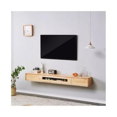 Imagem de CFGH6FDF Suporte flutuante para TV, console de TV, prateleira flutuante com gavetas, prateleiras de TV flutuantes para sala de estar, sala de jantar, unidade de parede (natural, pequena)