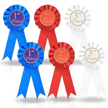 Imagem de 6 fitas de prêmio, conjunto de fitas de 1º 2º 3º lugar, fita de prêmio azul, vermelho, branco, fita de vitória, prêmio de reconhecimento honroso para medalha em sala de aula, talentos, competições