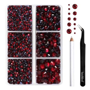 Imagem de BEADSLAND Strass Hotfix, 4000 peças de strass vermelho escuro para roupas artesanais misturados 6 tamanhos com kit de lápis de cera e pinças, SS6-SS30, Sião escuro