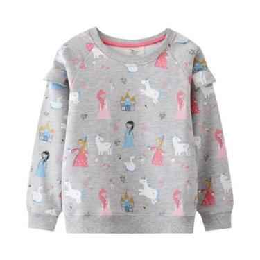 Imagem de Camisetas De Manga Comprida Com Estampa De Unicórnio Para Meninas, Rou