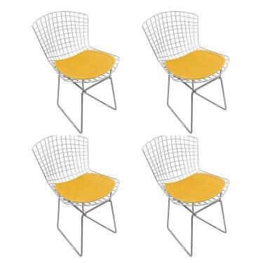 Imagem de Kit 4 Cadeiras Bertoia Cromada Com Assento Sintético Amarelo