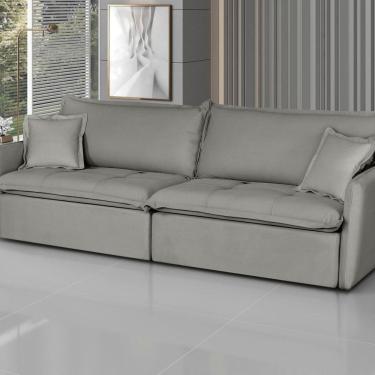 Imagem de Sofá Retrátil e Reclinável 240cm Veludo Milano Cinza