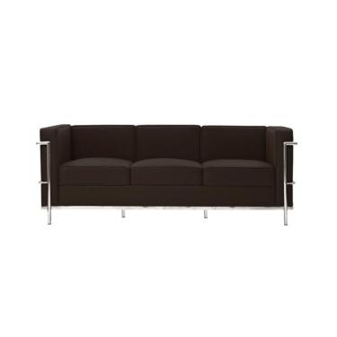 Imagem de Sofa Le Corbusier 3 Lugares Inox Em Couro Natural Marrom