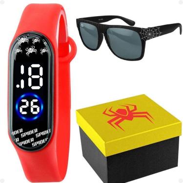 Imagem de Kit Relógio Digital Infantil Menino Orizom Kids Homem-Aranha com Pulseira Silicone à Prova d`água