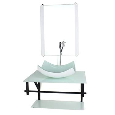 Imagem de GABINETE DE VIDRO PARA BANHEIRO 60CM AP CUBA RETANGULAR CURVADA BRANCO FULL COM TORNEIRA CROMADA