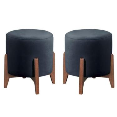 Imagem de Kit 2 Puff Decorativo Recepção Redondo Helena Veludo Azul