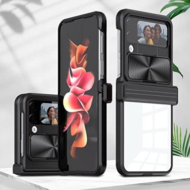 Imagem de Acessórios de telefone antiderrapante capa de acrílico transparente para Samsung Galaxy Z Flip 4 5G Flip4 Zflip4 câmera protetora Funda Coque, preto, para Samsung Z Flip 4