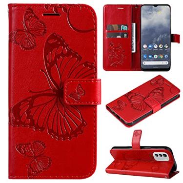 Imagem de Capas de telefone borboleta em relevo Nokia G60 G 60 capa de couro luxo slots para cartão de visita clipe de carteira à prova de choque capa de telefone Nokia G60 capas (vermelho, Nokia G60)