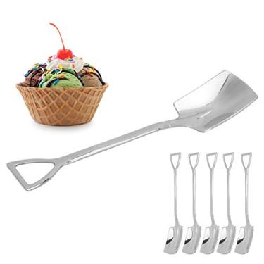 Imagem de Colheres de café para sobremesa de aço inoxidável - Teuopioe 5 peças Colheres de sobremesa criativas, mexer, misturar, açúcar, mexer, sorvete, bolo, conjunto de colher de chá(Spatula)