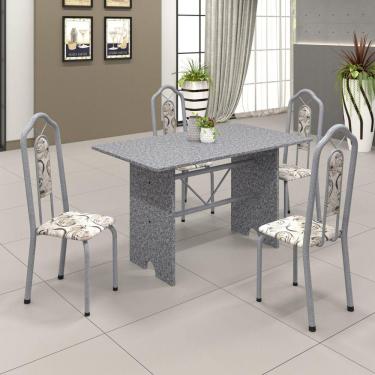 Imagem de Conjunto de Mesa 120x75cm Tampo Granito com 4 Cadeiras Bianca Soma Móveis Martelado Perola/Granito Ocre/Arabesco
