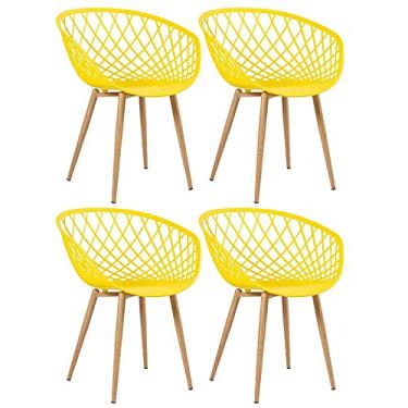 Imagem de Loft7, Kit 4x Cadeiras Clarice Nest Sidera com Apoio de Braços, Sala Cozinha e Lazer, Polipropileno e Metal - Amarelo