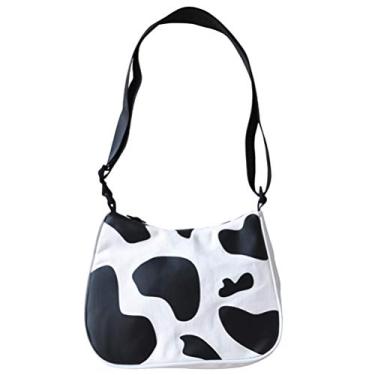 Imagem de Valicclud Bolsa de ombro ajustável com estampa de vaca lactose, branca e preta