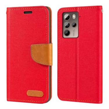 Imagem de Shantime Capa para HTC U23, capa carteira de couro Oxford com capa traseira de TPU macio capa flip magnética para HTC U23 Pro (6,7 polegadas) vermelho