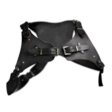 Imagem de Colaxi Arnês de peito medieval para corpo, armadura de ombro em couro PU, alça de ombro para cosplay de Halloween Faire renascentista, preto