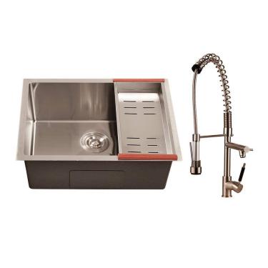 Imagem de Kit Cuba para Cozinha Terena 58 cm e Torneira Misturador Monocomando Extensível Ituí - Prata