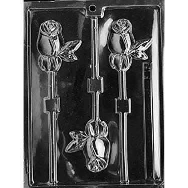 Imagem de Grandmama's Goodies F015 Molde de sabão de chocolate doce com haste longa flor rosa pirulito com instruções de moldagem exclusivas