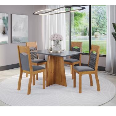 Imagem de Mesa de Jantar Retangular Rabanne Com 4 Cadeiras Pietra Cobre/Cinza Brilho/V.grafite - Casa Giulia