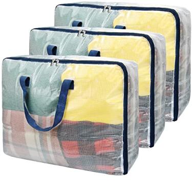 Imagem de Bolsas transparentes de armazenamento com zíper, capacidade extra grande de 75 litros - armário, organizador de armazenamento embaixo da cama para roupas, cama, edredom, brinquedos, travesseiro e cobertor, pacote com 3