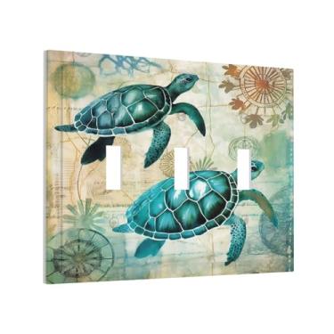 Imagem de Mapa Tartaruga Náutica 3 Gang Placa de Interruptor de Luz Decorativa Tripla Alternância Placa de Parede Tomada Elétrica Placa de Interruptor Dimmer