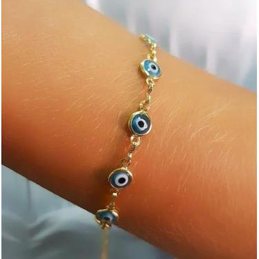 Imagem de Pulseira Olho Grego Azul Folheado Ouro Dourado e Prata / Bracelete Pro
